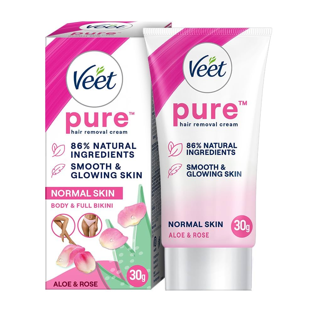 Veet Pure Hair Removal Cream, Organic Aloe Vera & Rose Extracts 30g